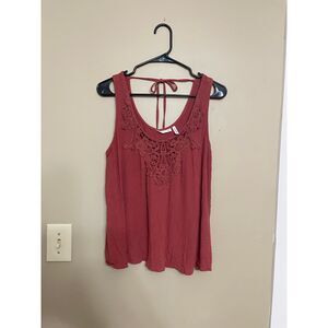 LUQ Orange Eyelet Floral Lace Fall Tank Top Tie Back Large